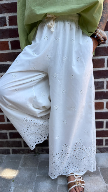 PANTALON GIGI BRODERIE BLANC