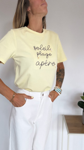 T-SHIRT SOLEIL, PLAGE, APÉRO JAUNE