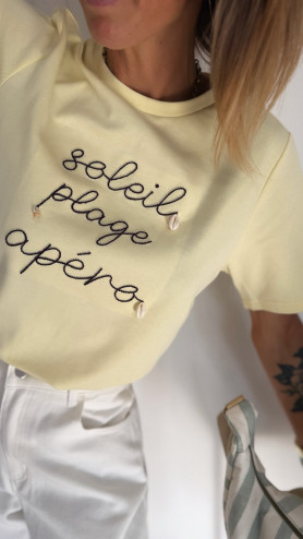 T-SHIRT SOLEIL, PLAGE, APÉRO JAUNE