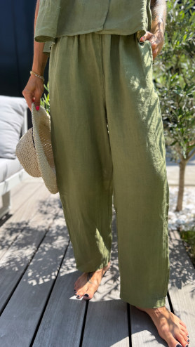 PANTALON  SOLINE LIN ANIS