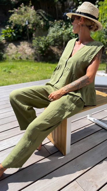 PANTALON  SOLINE LIN ANIS