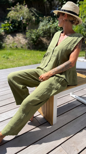 PANTALON  SOLINE LIN ANIS