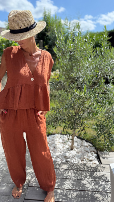PANTALON  SOLINE LIN TERRACOTTA
