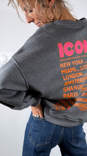 SWEAT ICONIC GRIS FONCÉ