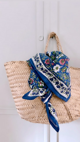 FOULARD BLEU FLORE 100CM