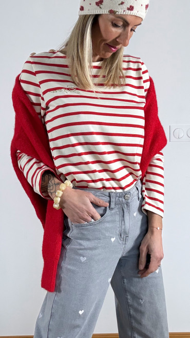 TOP MARINIÈRE BISOUS ROUGE