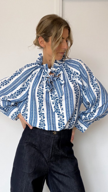 CHEMISIER GASTON FLEURI BLEU