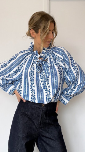 CHEMISIER GASTON FLEURI BLEU