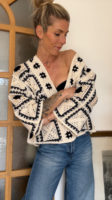 GILET REBECCA CROCHET NOIR