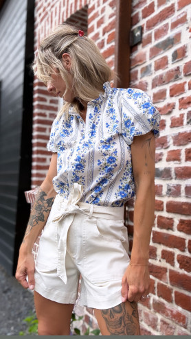 BLOUSE LUIS FLEURS BLEU