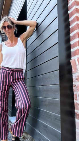 PANTALON AMSTRO RAYÉ ROSE