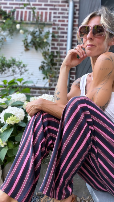 PANTALON AMSTRO RAYÉ ROSE