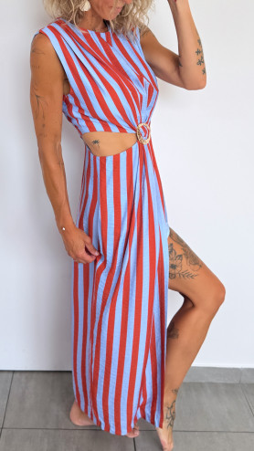 ROBE ANNA RAYÉE MARRON ET BLEU