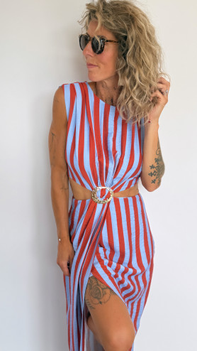 ROBE ANNA RAYÉE MARRON ET BLEU