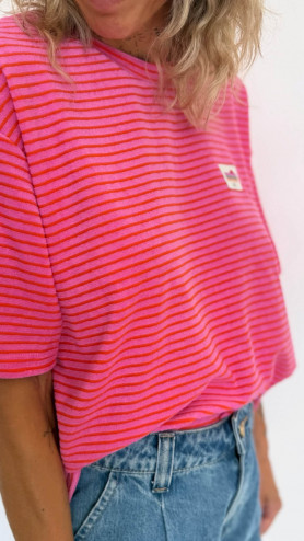 T-SHIRT MINO FUSHIA RAYÉ