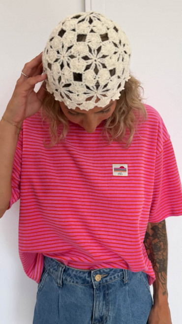 T-SHIRT MINO FUSHIA RAYÉ