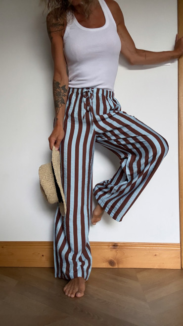 PANTALON MALONE RAYÉ CIEL/ CAFÉ