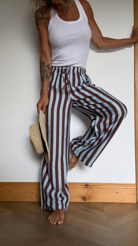 PANTALON MALONE RAYÉ CIEL/ CAFÉ